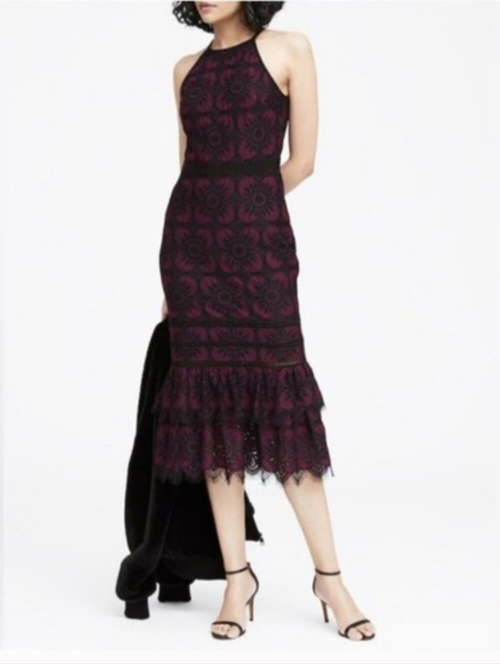Banana Republic Purple Patterned Halter Maxi Dress